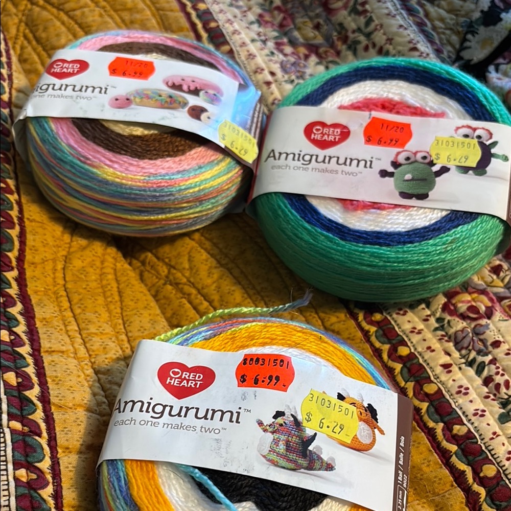 Red Heart Amigurumi Yarn Set of 3. BNWT